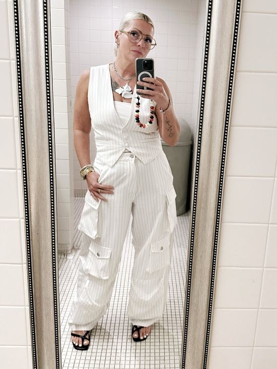 AFRM Pants - AFRM White Pinstripe Cargo Vest & Wide-Leg Pants Set